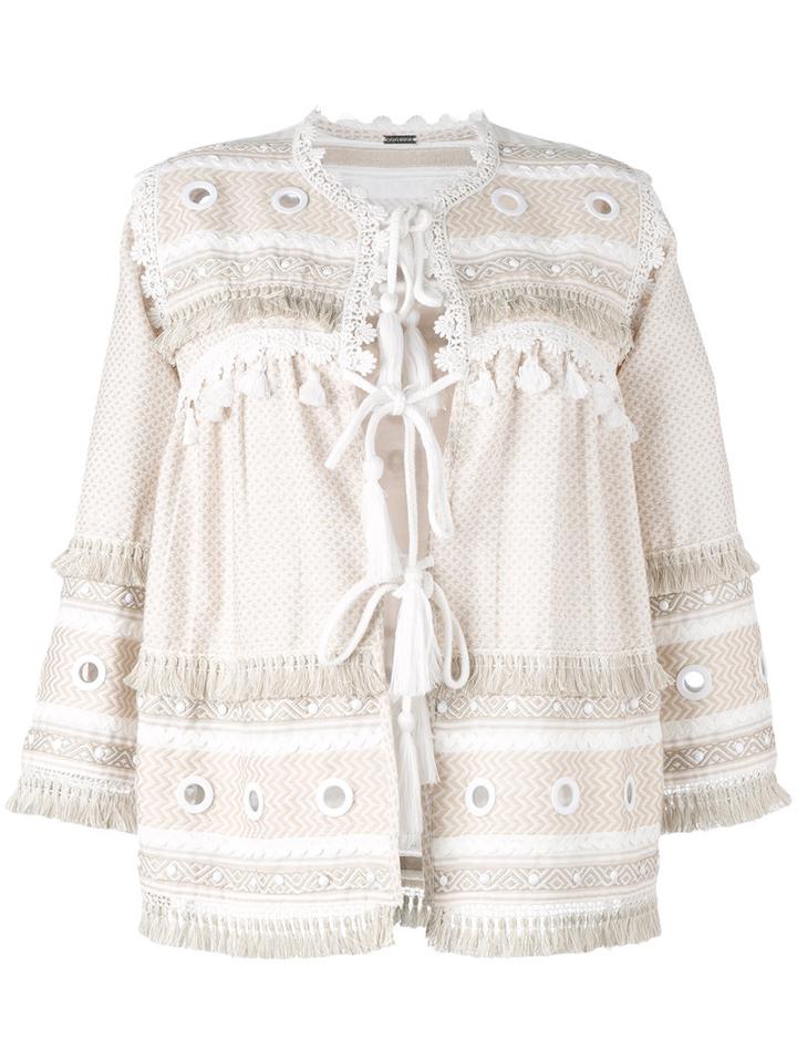 Dodo Bar Or Embellished Tassel Blouse, Women's, Size: Medium, Nude/neutrals, Cotton