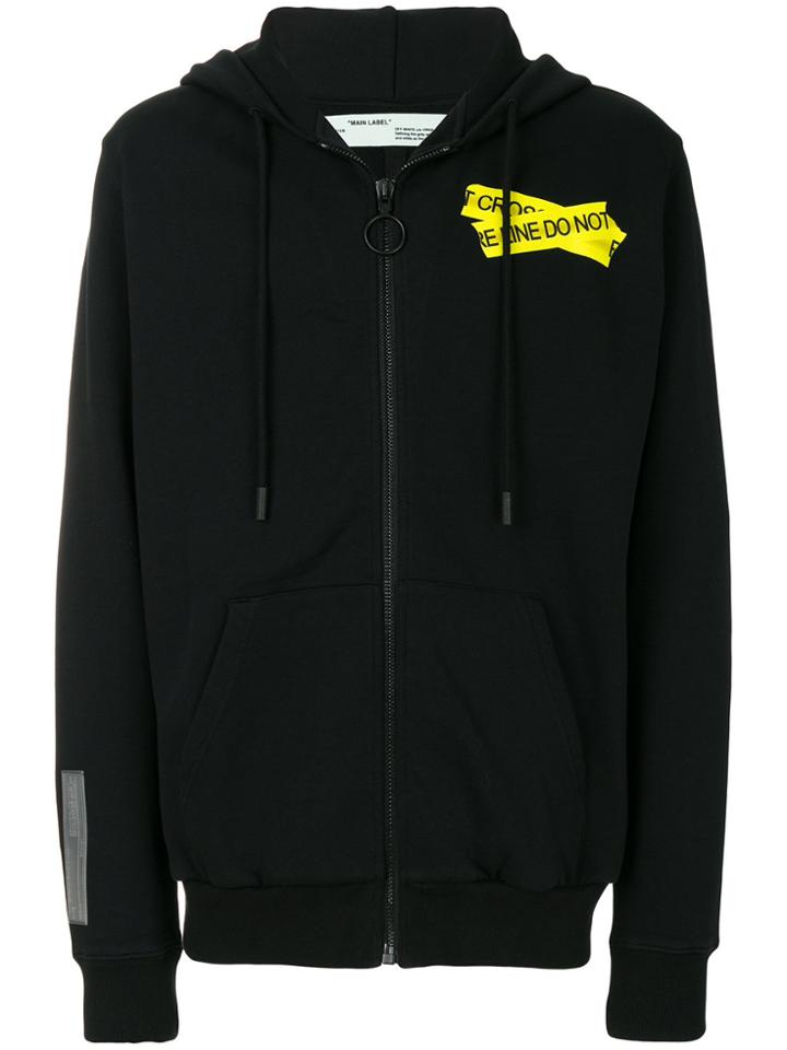 Off-white Zipped Fire Tape Hoodie - Black