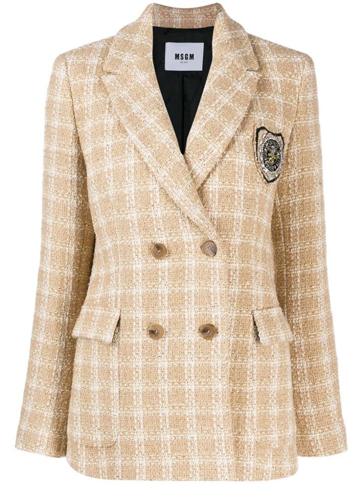 Msgm Tweed Double Breasted Jacket - Brown