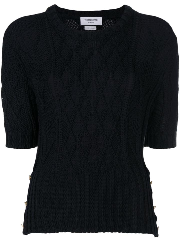 Thom Browne Floral Aran Cable Tee - Blue