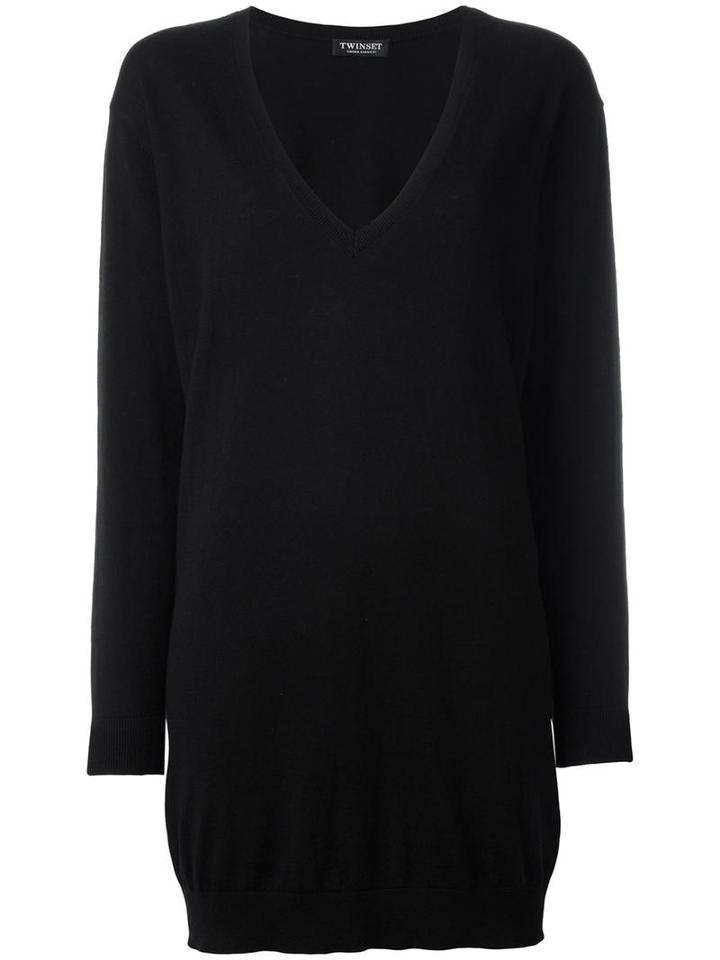 Twin-set V-neck Loose-fit Jumper, Women's, Size: Xl, Black, Cotton/cashmere