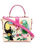 Dolce & Gabbana Bird Print Bag, Women's, Pink/purple, Cotton/raffia