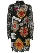 Dolce & Gabbana Appliqué Detail Lace Dress - Black