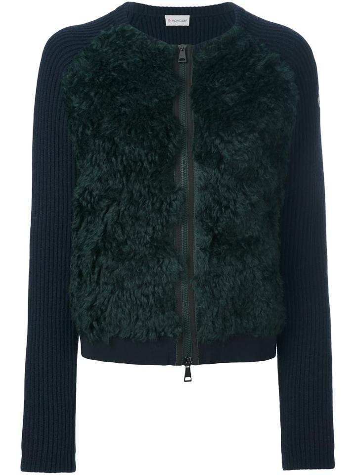 Moncler Faux Fur Panel Cardigan, Women's, Size: Medium, Blue, Cotton/cashmere/wool