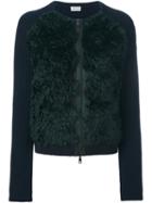 Moncler Faux Fur Panel Cardigan, Women's, Size: Medium, Blue, Cotton/cashmere/wool