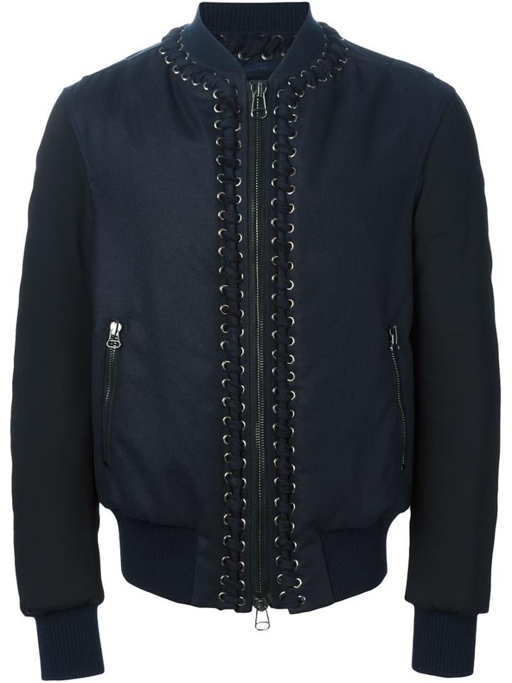 Lanvin Lace-up Detail Bomber Jacket, Men's, Size: 48, Black, Polyester/spandex/elastane/viscose/virgin Wool