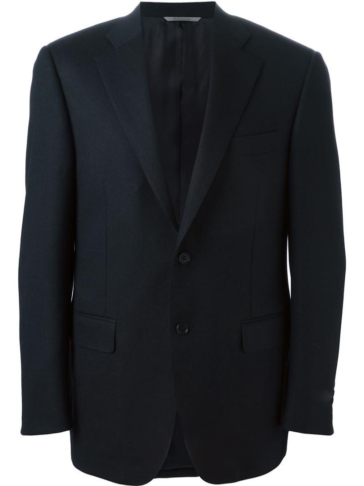 Canali Two Button Blazer, Men's, Size: 56, Black, Spandex/elastane/cupro/wool
