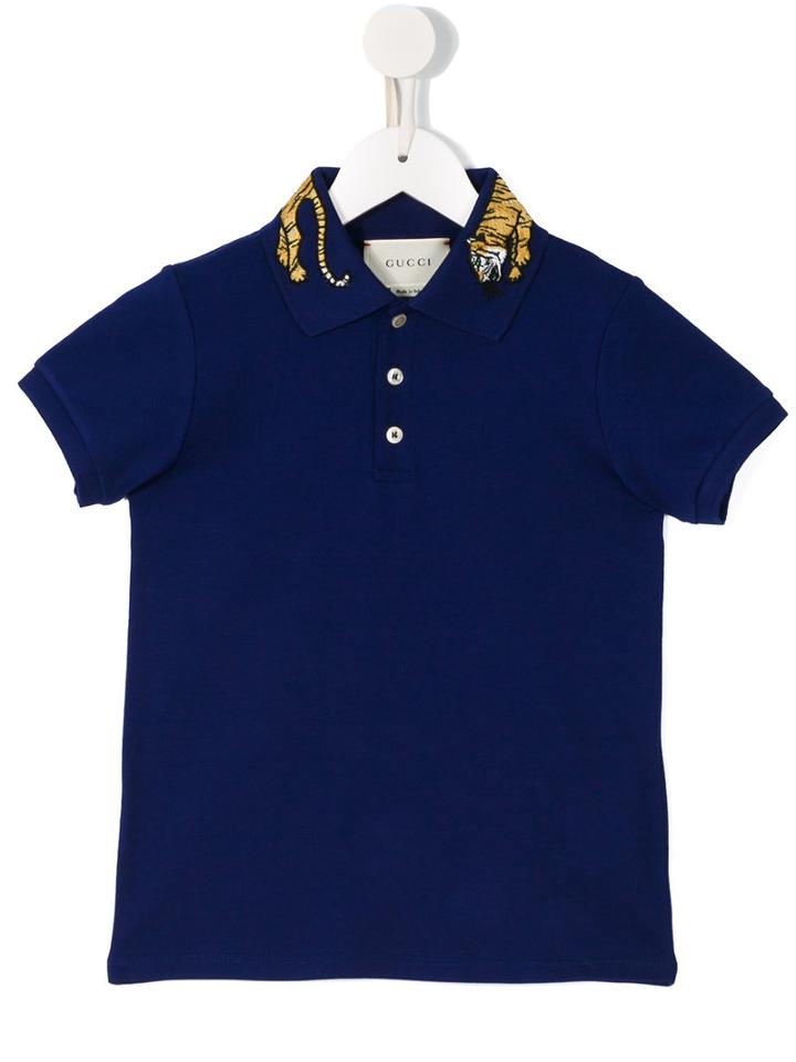 Gucci Kids Embroidered Tiger Polo Shirt, Boy's, Size: 12 Yrs, Blue