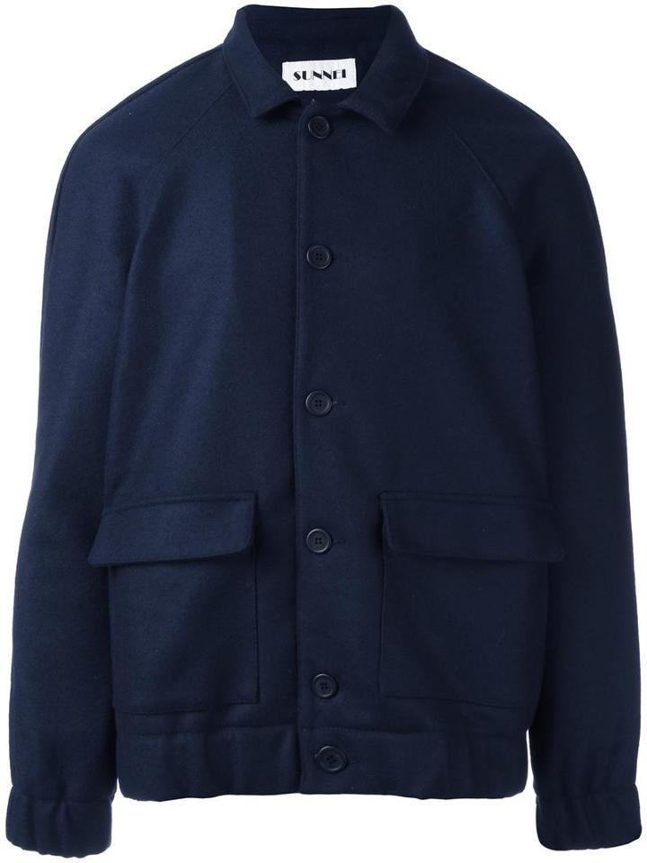 Sunnei Buttoned Shirt Jacket, Men's, Size: Medium, Blue, Wool/polyamide