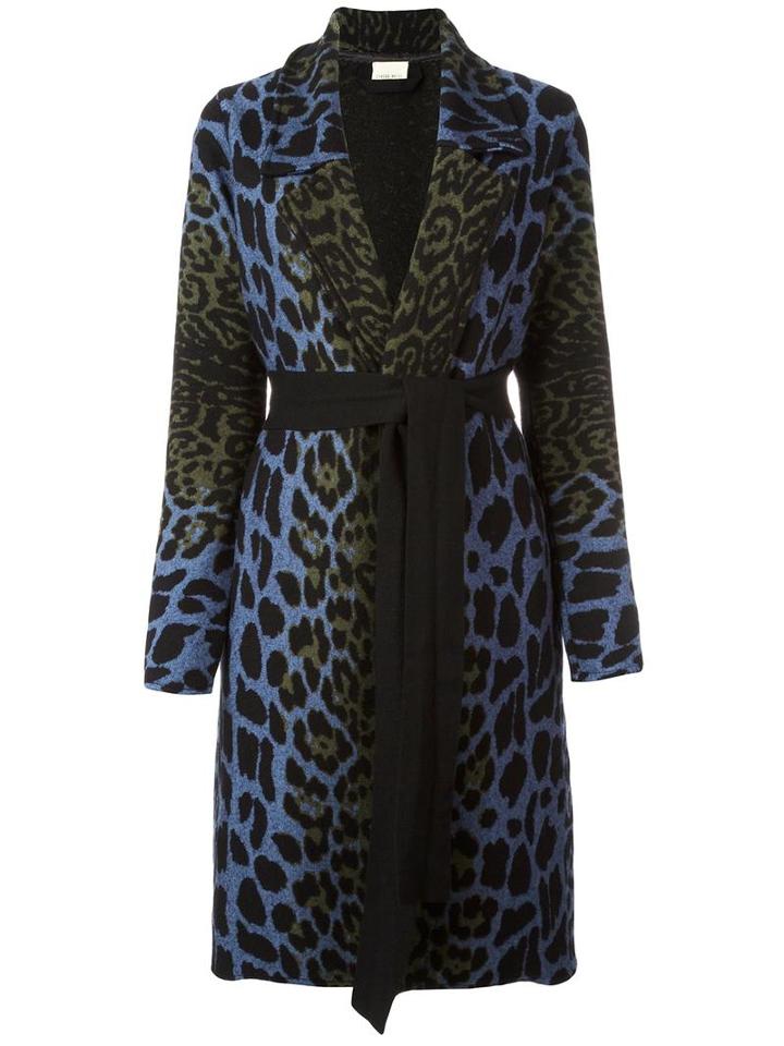 Circus Hotel Leopard Print Belted Coat, Women's, Size: 40, Green, Cotton/merino