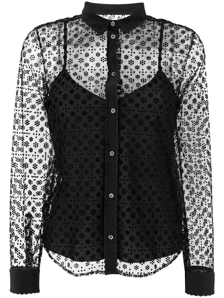 Red Valentino Scalloped Trim Sheer Shirt - Black