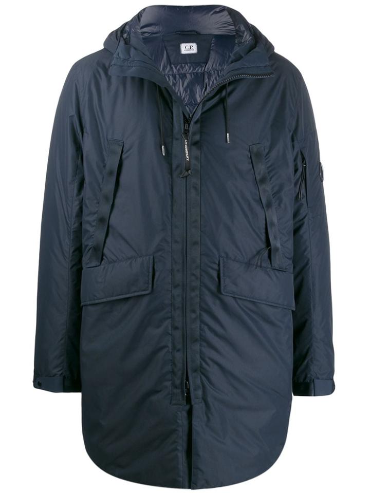 Cp Company Padded Drawstring Hood Coat - Blue