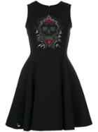 Philipp Plein Embellished Skull Flared Shift Dress - Black