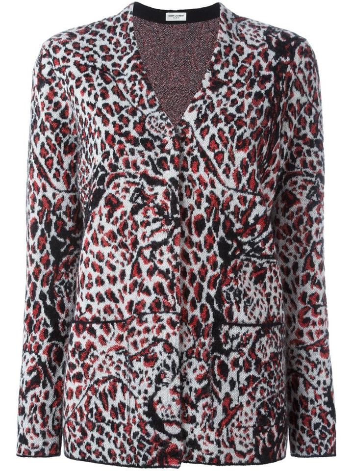 Saint Laurent Animal Print Cardigan, Women's, Size: Xs, Grey, Polyamide/polyester/viscose/wool
