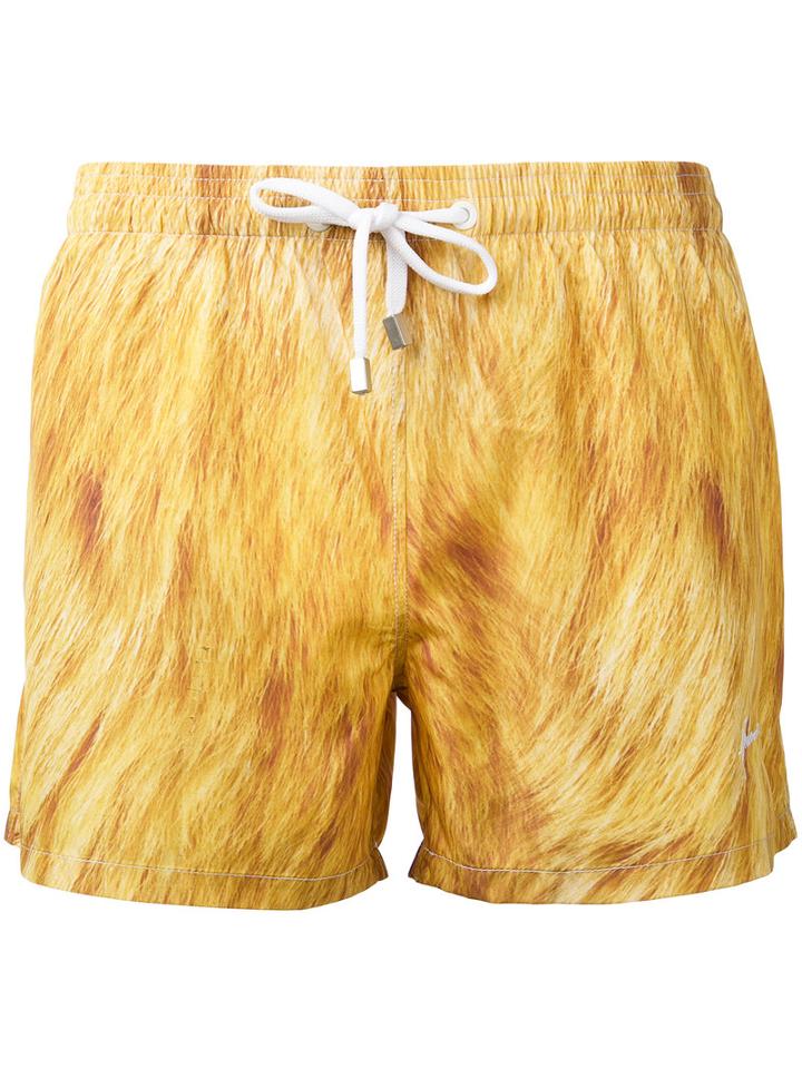 Paura - Abstract Print Swim Shorts - Men - Polyester - S, Yellow/orange, Polyester