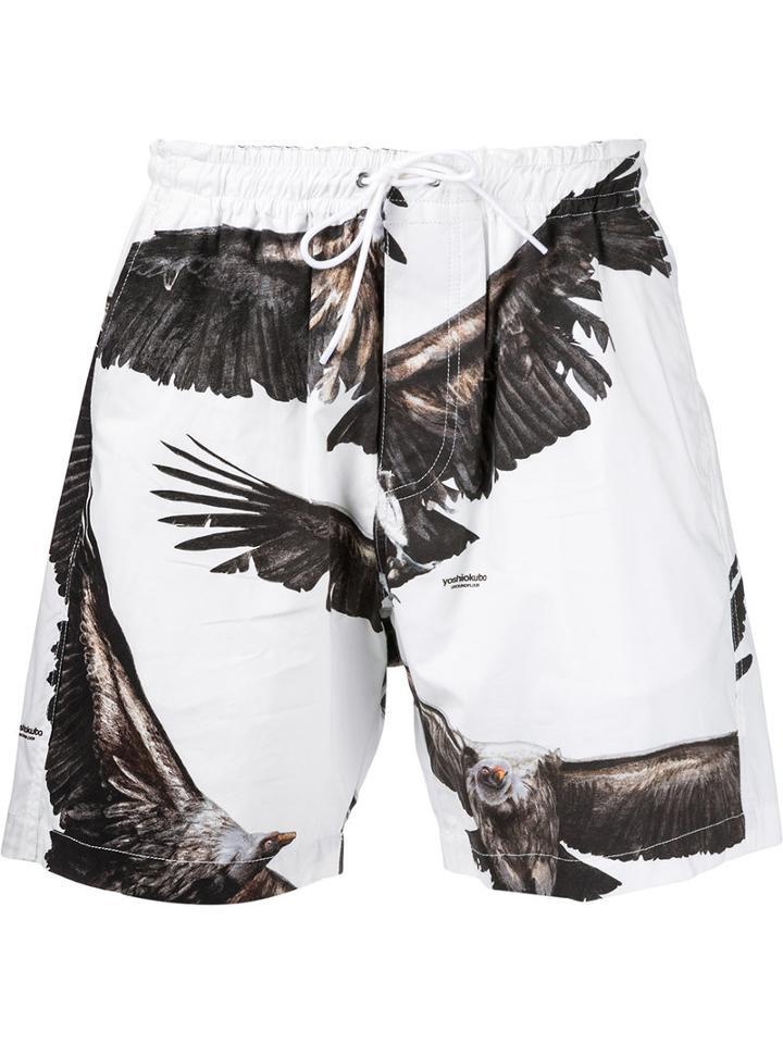 Yoshio Kubo - Eagle Print Drawstring Shorts - Men - Cotton - 1, White, Cotton