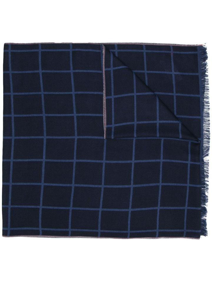 Isaia Check Frayed Scarf - Blue