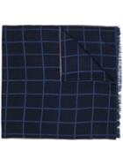Isaia Check Frayed Scarf - Blue