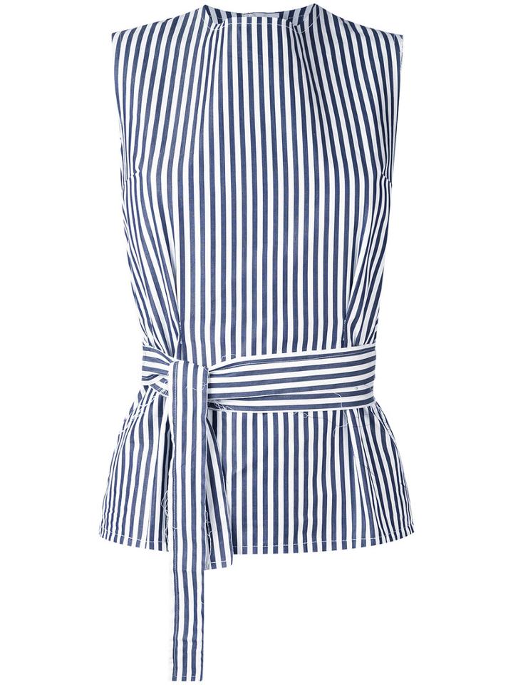 Federica Tosi - Belted Stripe Top - Women - Cotton - M, White, Cotton