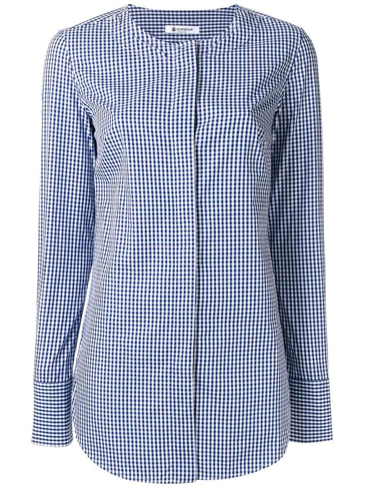 Dondup Checked Collarless Shirt, Women's, Size: 44, Blue, Cotton