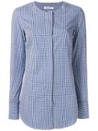 Dondup Checked Collarless Shirt, Women's, Size: 44, Blue, Cotton