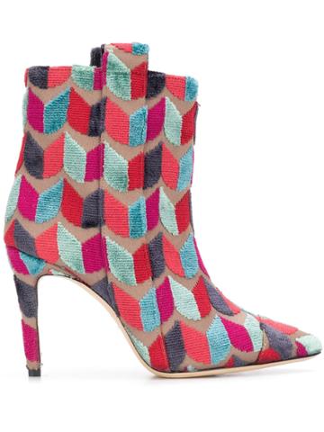 Bams Geometric Pattern Ankle Boots - Red