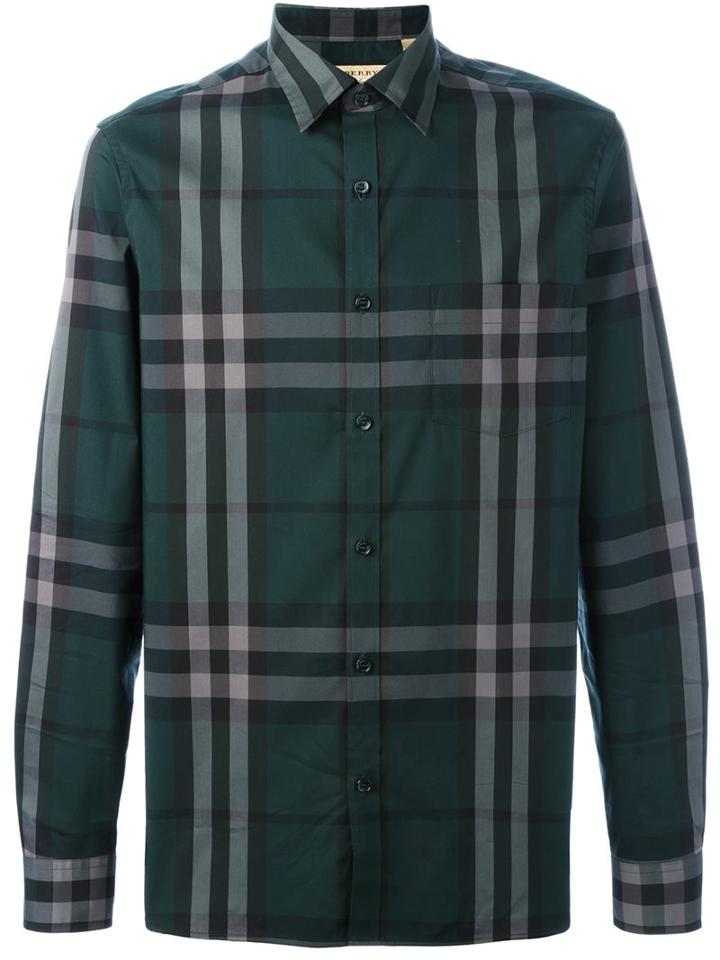 Burberry Checked Shirt, Men's, Size: Xxxl, Green, Cotton/nylon/spandex/elastane