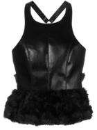 Comme Des Garçons Noir Kei Ninomiya Faux Fur Peplum Hem Top - Black