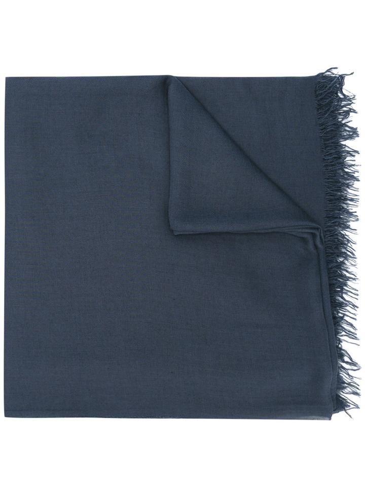 Frayed Trim Scarf - Men - Modal/cashmere - One Size, Blue, Modal/cashmere, Giorgio Armani