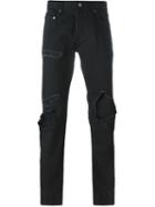 Saint Laurent Distressed Straight Leg Jeans, Men's, Size: 34, Black, Cotton/elastodiene
