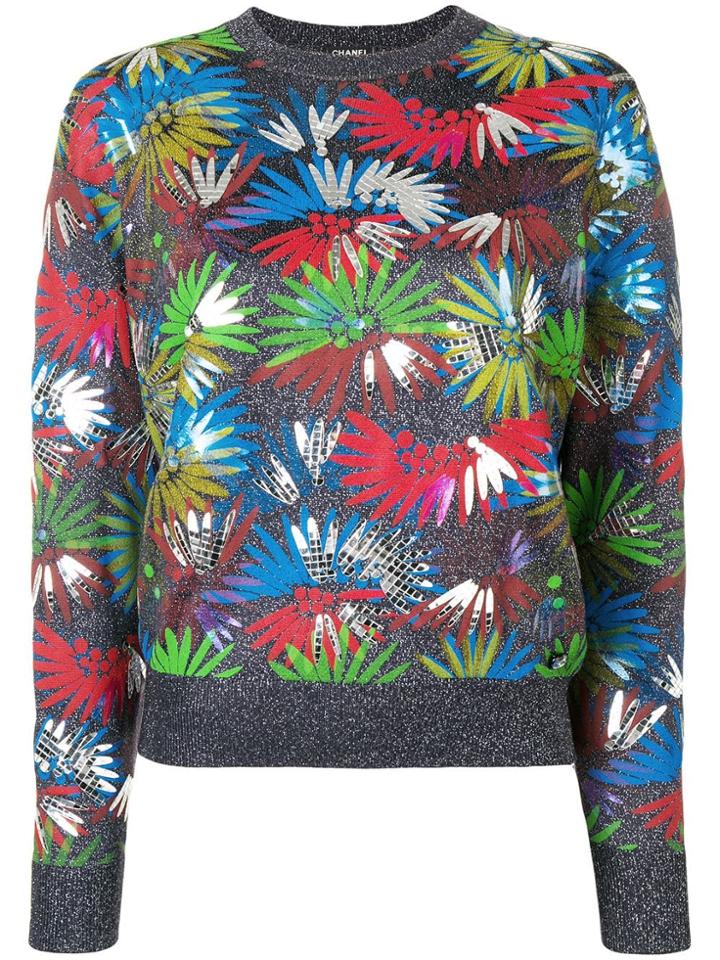 Chanel Vintage 2010's Floral Glittery Jumper - Blue