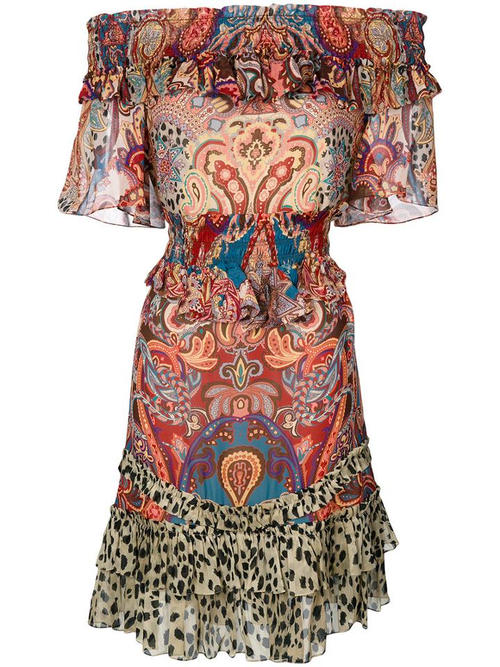 Roberto Cavalli - Patterned Bardot Dress - Women - Silk - 40, Silk