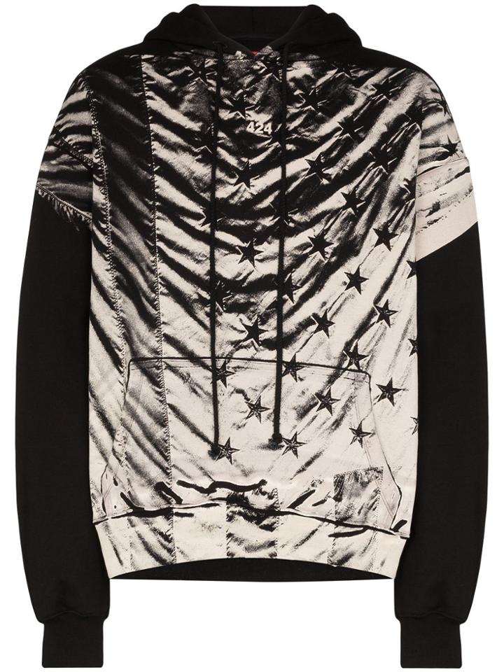 424 Flag Print Hooded Sweatshirt - Black