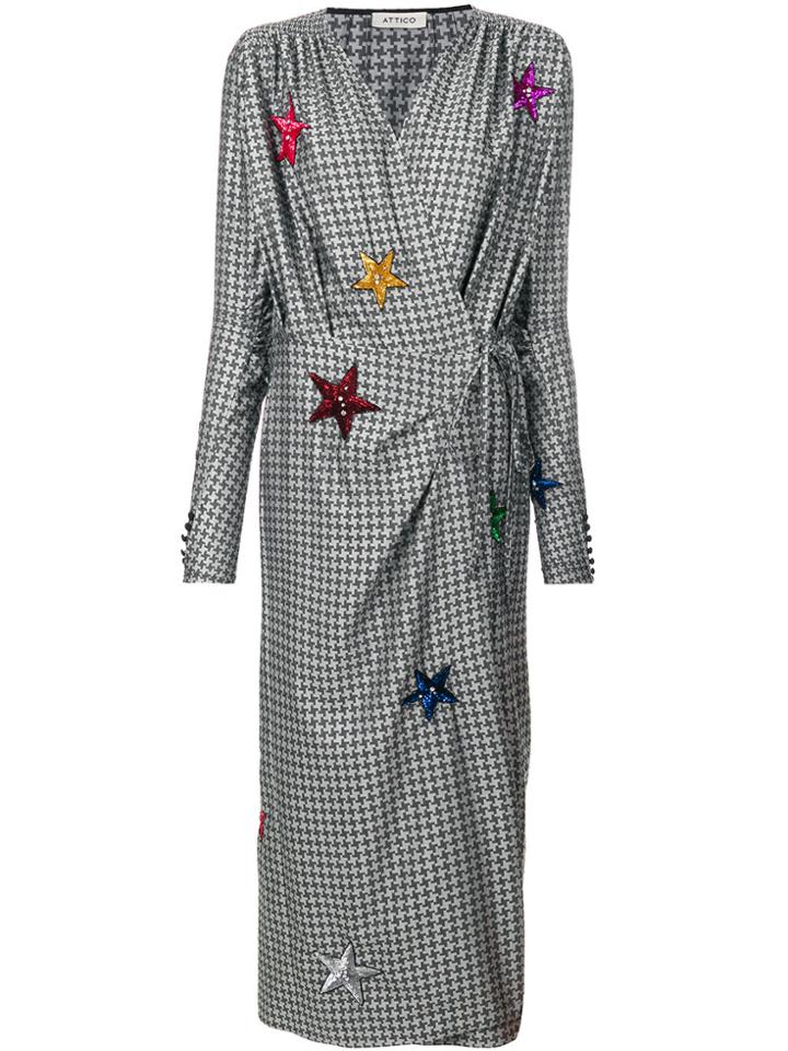 Attico Houndstooth Wrap Dress - Grey