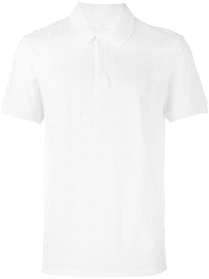 Neil Barrett Lightning Bolt Embroidered Polo Shirt, Men's, Size: Medium, White, Cotton