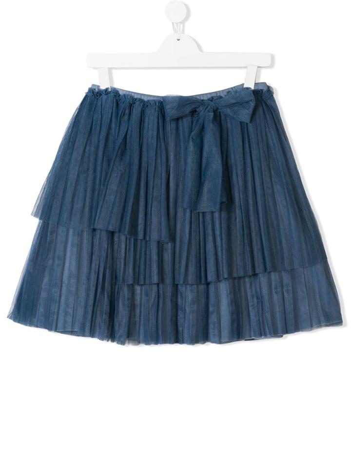 Douuod Kids Teen Bow Waist Pleated Skirt - Blue