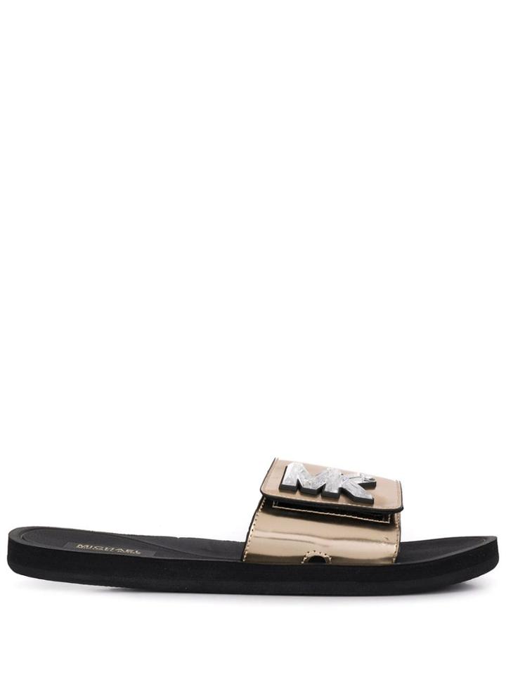 Michael Kors Logo Plaque Slide Sandals - Gold