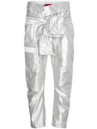 Ronald Van Der Kemp Silver Silk Cargo Trousers With Waist Tie -