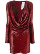 Ashish Sequined Cowl Neck Dress, Women's, Size: Small, Red, Silk/pvc