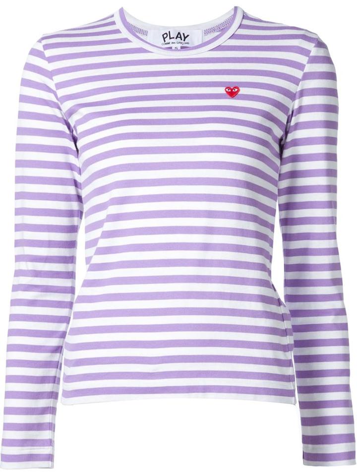 Comme Des Garçons Play Mini Heart Striped T-shirt, Women's, Size: Xs, Pink/purple, Cotton