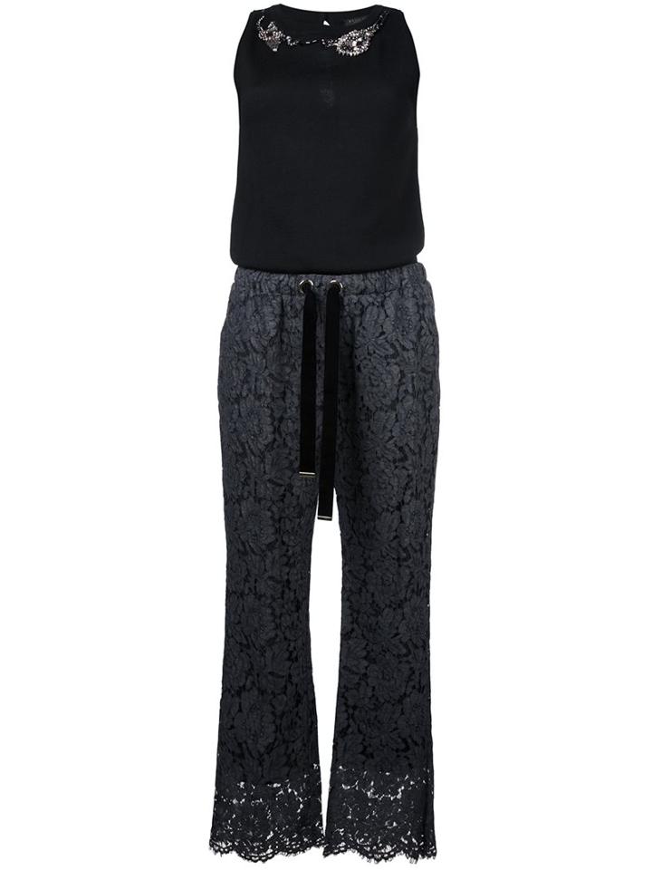 Twin-set Knit And Floral Lace Jumpsuit