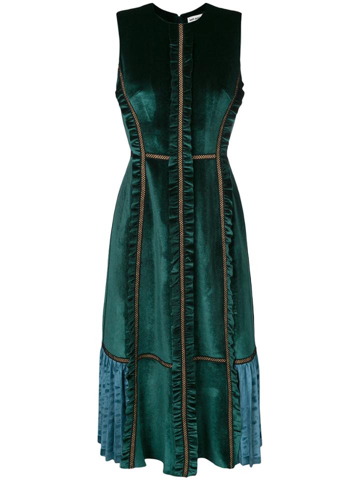 Self-portrait Two Tone Velvet Midi Dress - Green