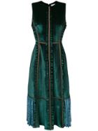 Self-portrait Two Tone Velvet Midi Dress - Green