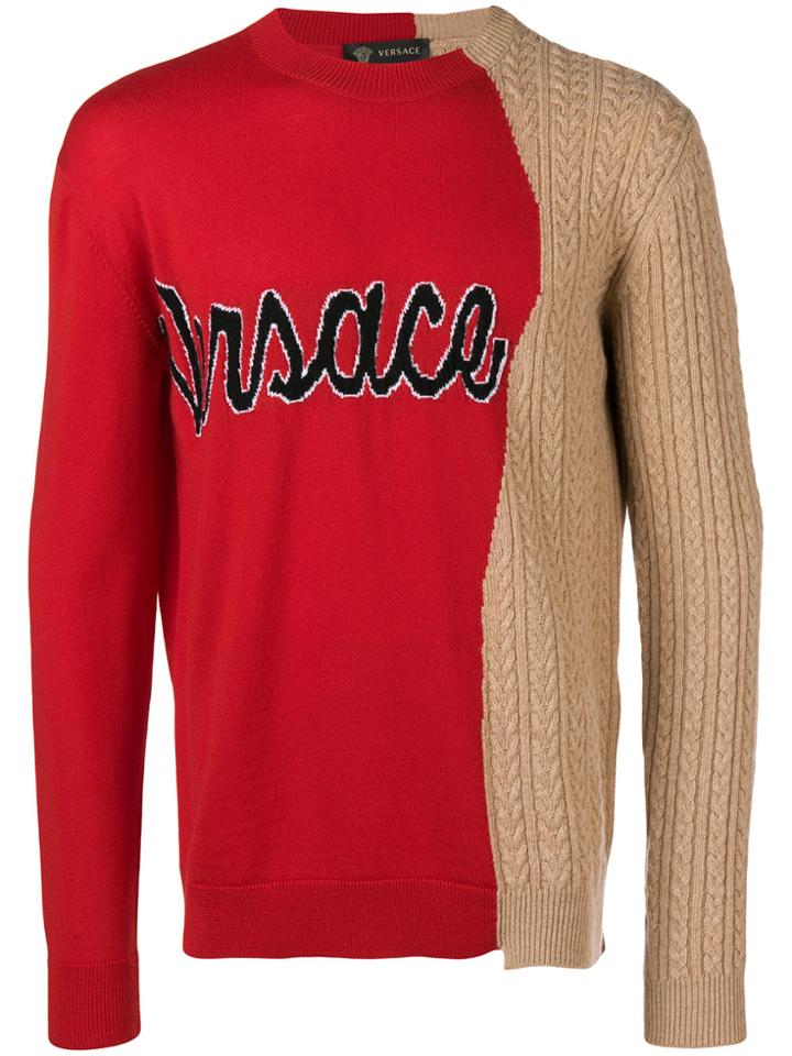 Versace Intarsia Logo Sweater - Red