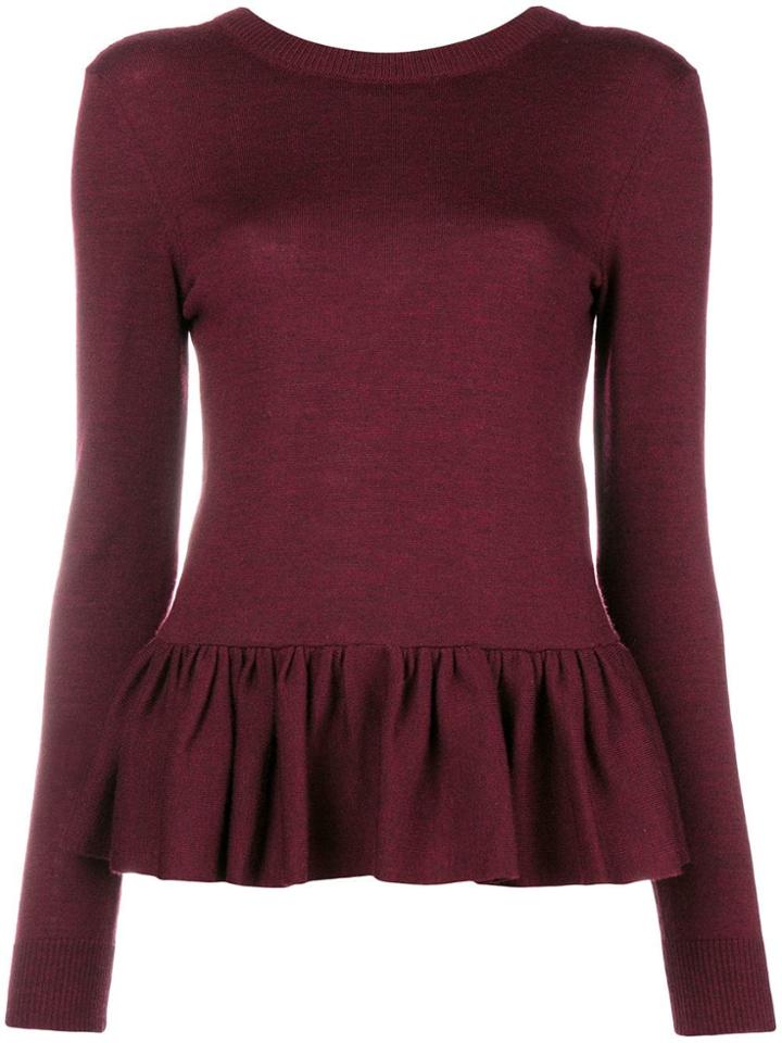 Chloé Ruched Peplum Long Sleeve Jumper - Red