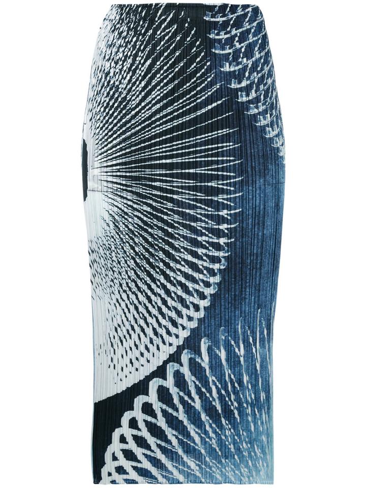 Pleats Please By Issey Miyake - Pleated Printed Skirt - Women - Polyester - 2, Blue, Polyester