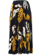 Cedric Charlier Leaf Print Pleated Midi Skirt