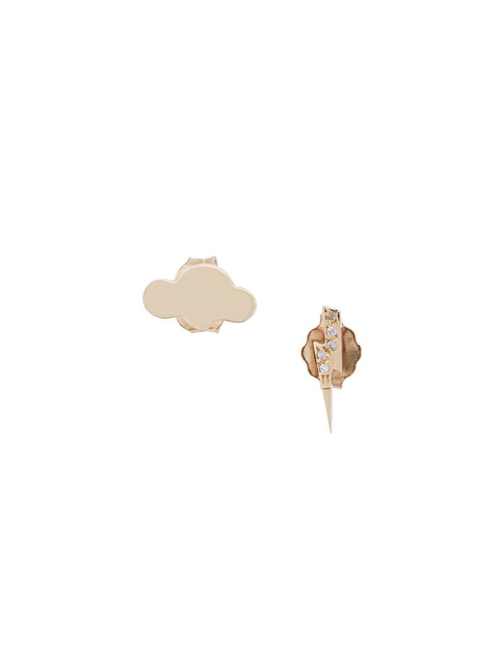 Sydney Evan Cloud And Lightning Bolt Stud Earrings - Metallic
