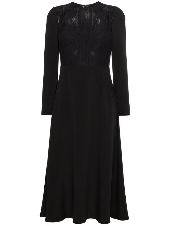 Valentino Lace Panel Long Sleeve Dress - Black