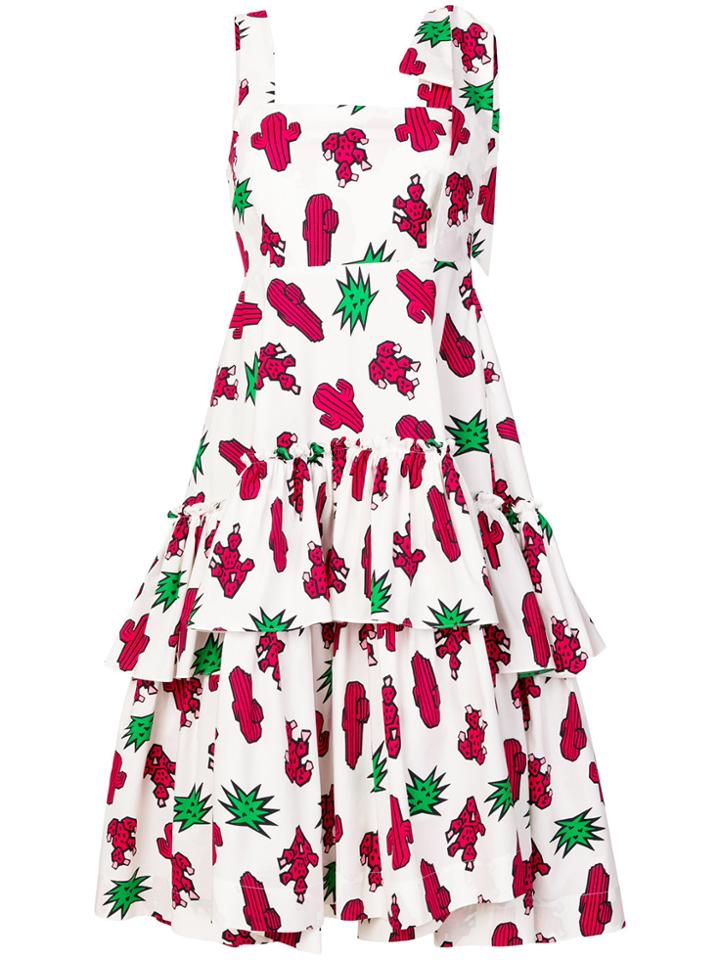 P.a.r.o.s.h. Flared Cactus Print Dress - White